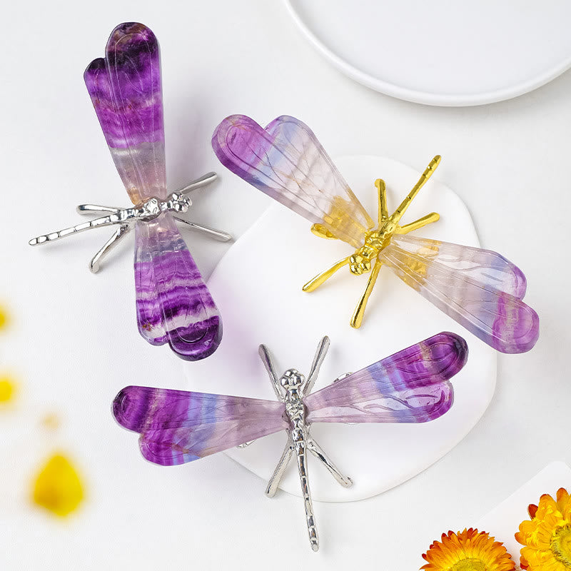 Olivenorma Natural Rainbow Fluorite Dragonfly Gemstone Decoration - image 5