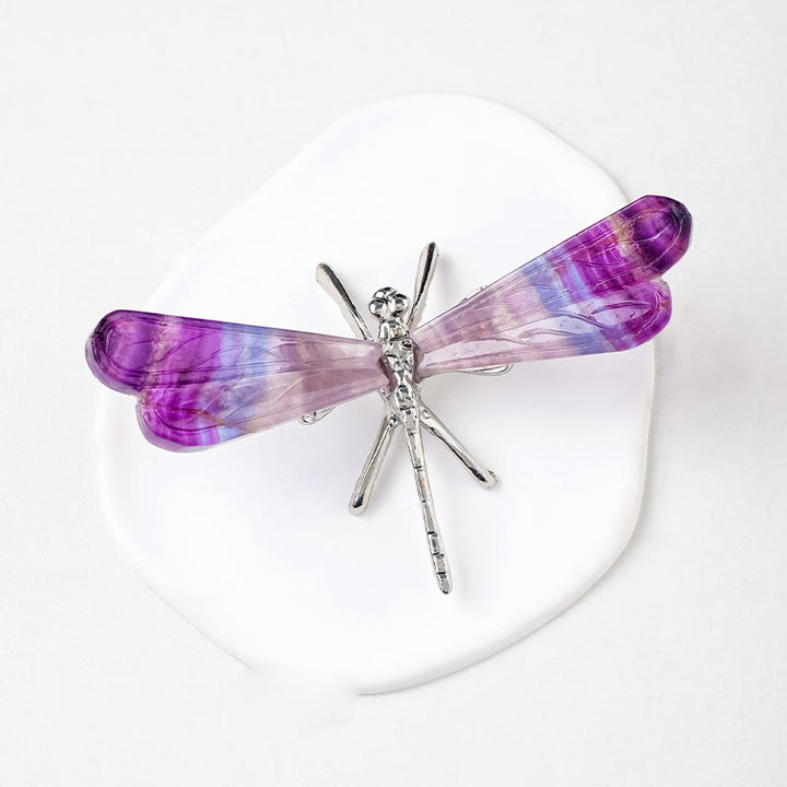 Olivenorma Natural Rainbow Fluorite Dragonfly Gemstone Decoration - Rainbow Fluorite & Silver - image 1