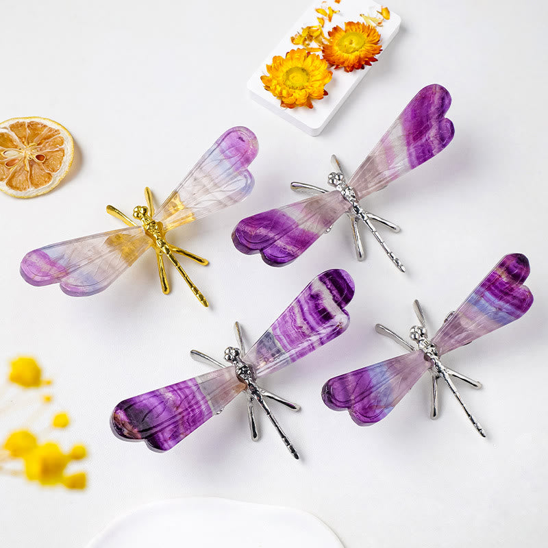 Olivenorma Natural Rainbow Fluorite Dragonfly Gemstone Decoration - image 4