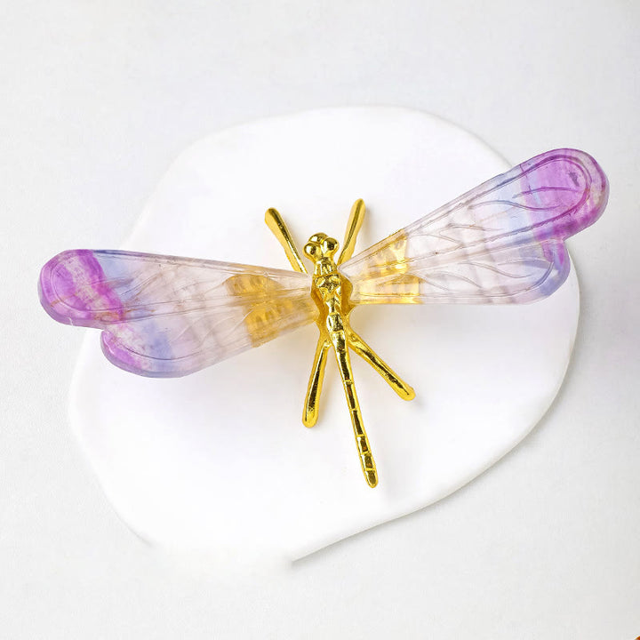 Olivenorma Natural Rainbow Fluorite Dragonfly Gemstone Decoration - Rainbow Fluorite & Golden - image 2