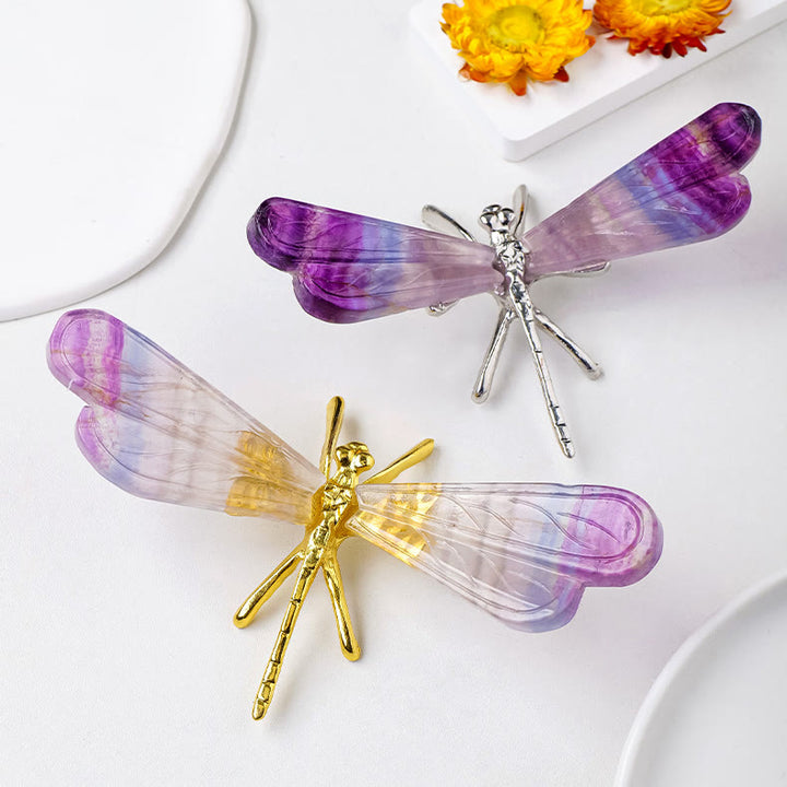 Olivenorma Natural Rainbow Fluorite Dragonfly Gemstone Decoration - image 6