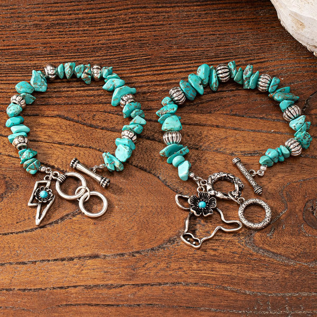 Olivenorma Vintage Natural Turquoise Bull Head Pendant Bracelet - image 2