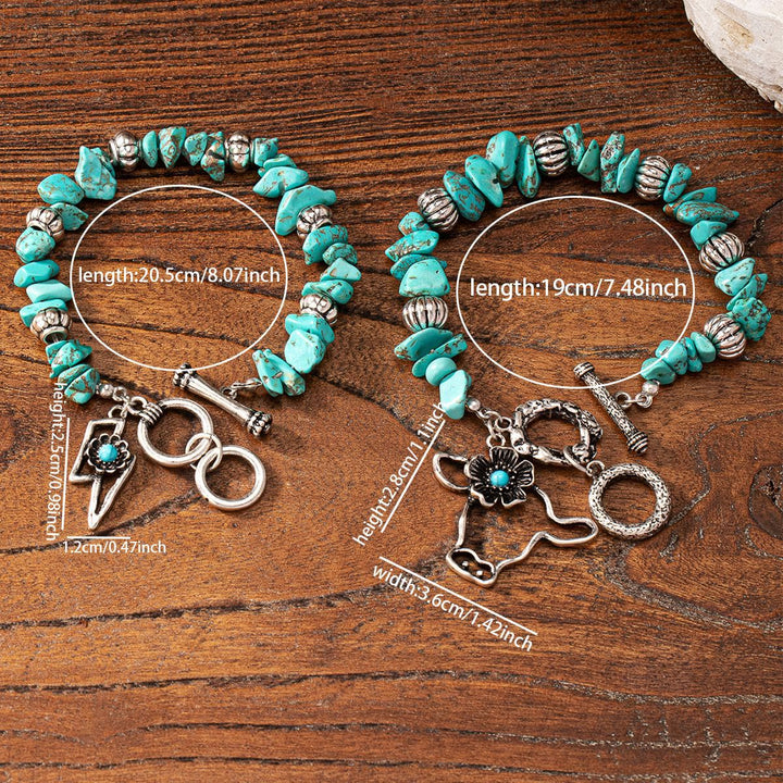 Olivenorma Vintage Natural Turquoise Bull Head Pendant Bracelet - image 3