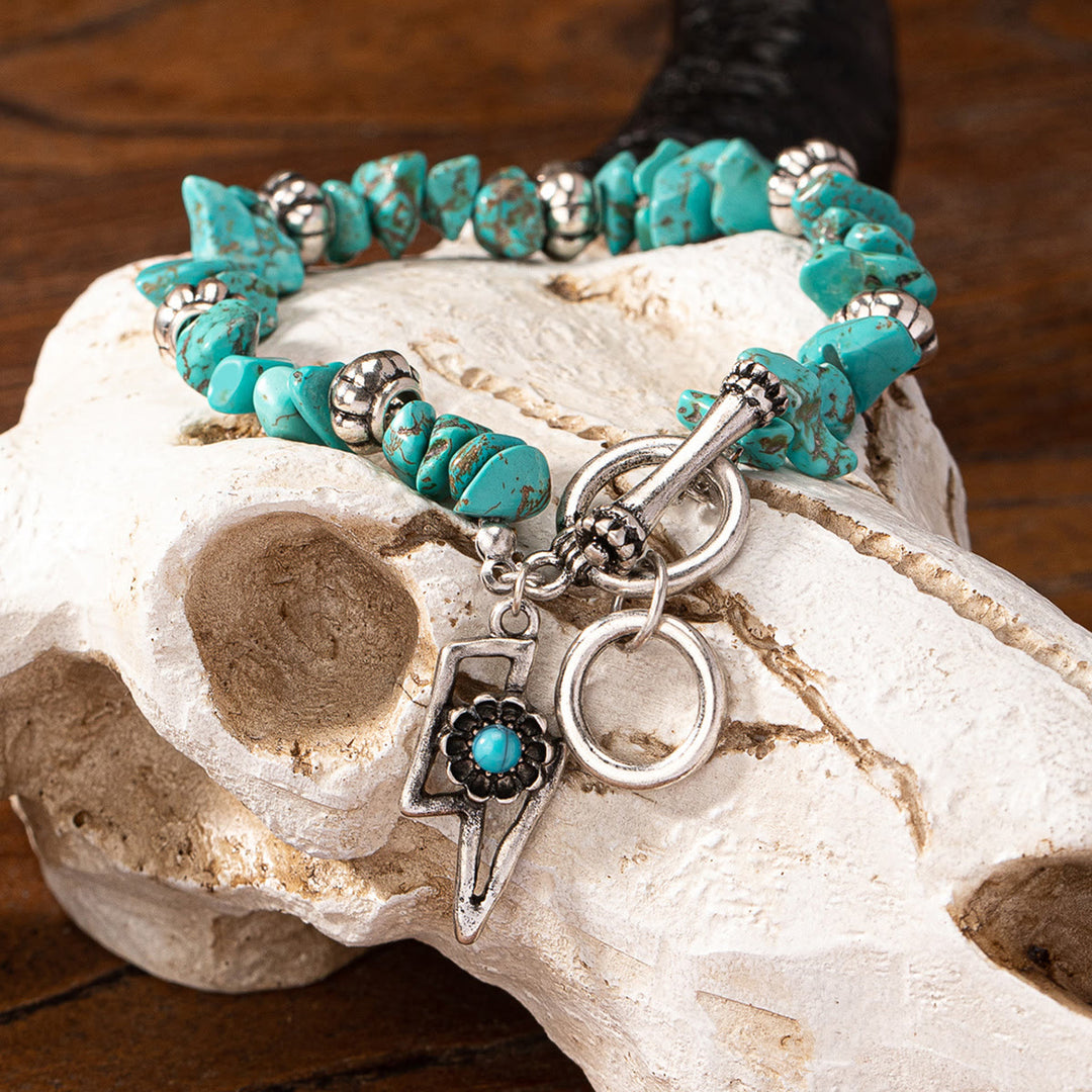 Olivenorma Vintage Natural Turquoise Bull Head Pendant Bracelet - Lightning - image 0