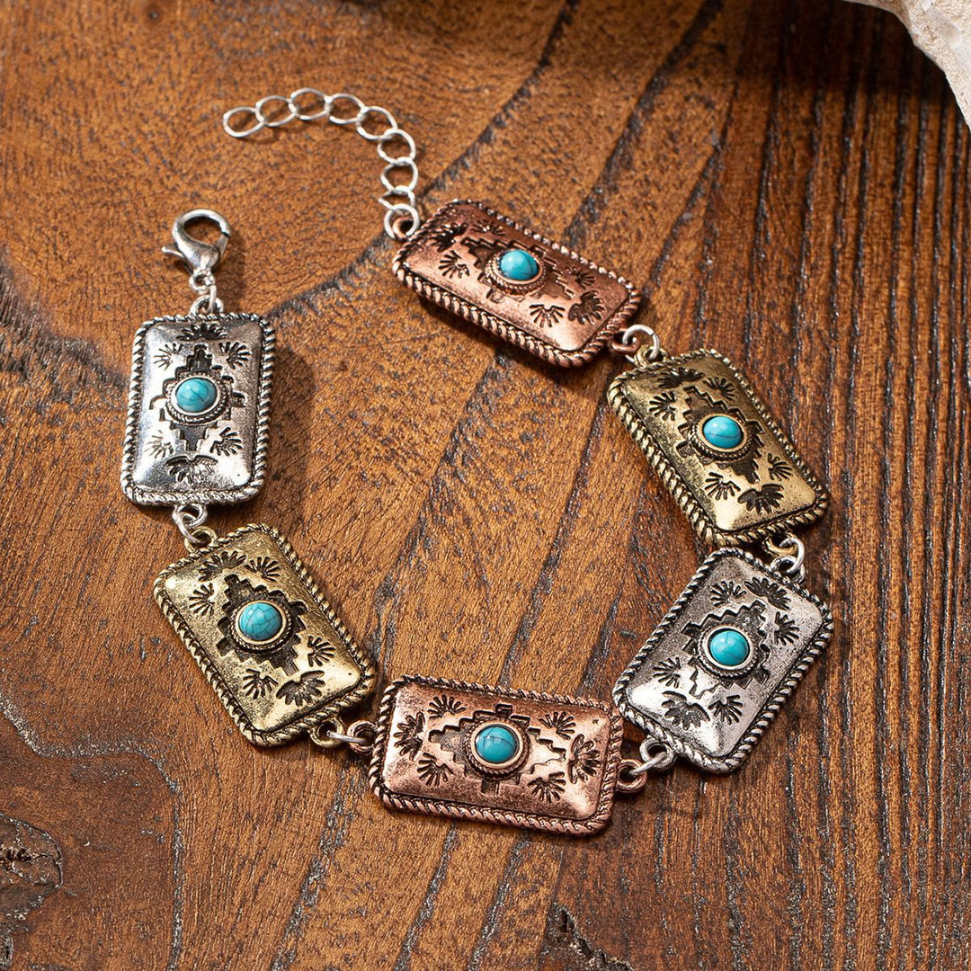 Olivenorma Bohemian Style Turquoise Metal Bracelet - Turquoise 3 - image 3
