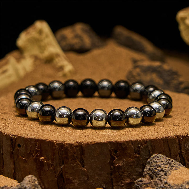 Olivenorma 8mm Hematite Obsidian Beads Men Bracelet - Hematite & Obsidian - image 0