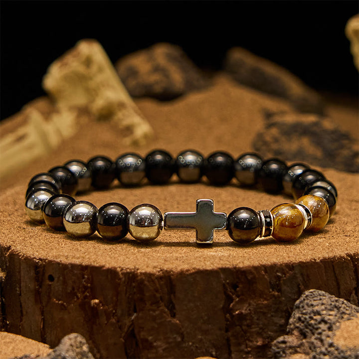 Olivenorma 8mm Hematite Obsidian Tiger Eye Beads Men Bracelet - Tiger Eye - image 0