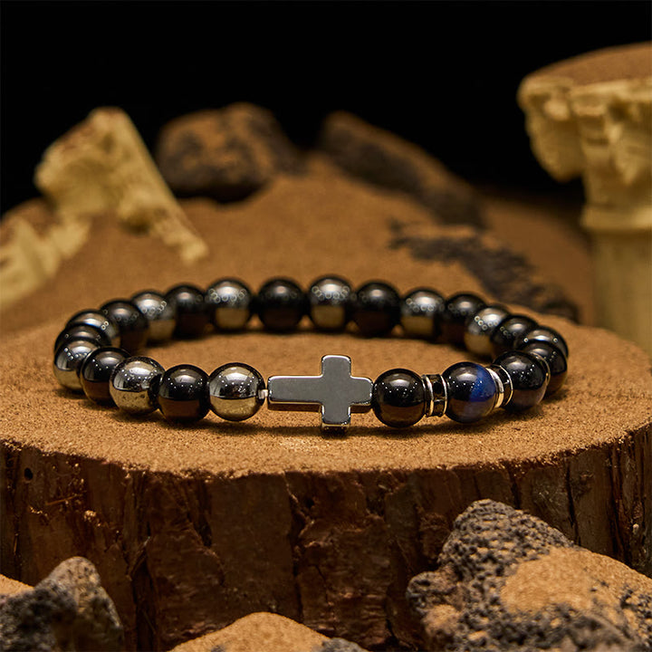 Olivenorma 8mm Hematite Obsidian Tiger Eye Beads Men Bracelet - Blue Tiger Eye - image 10