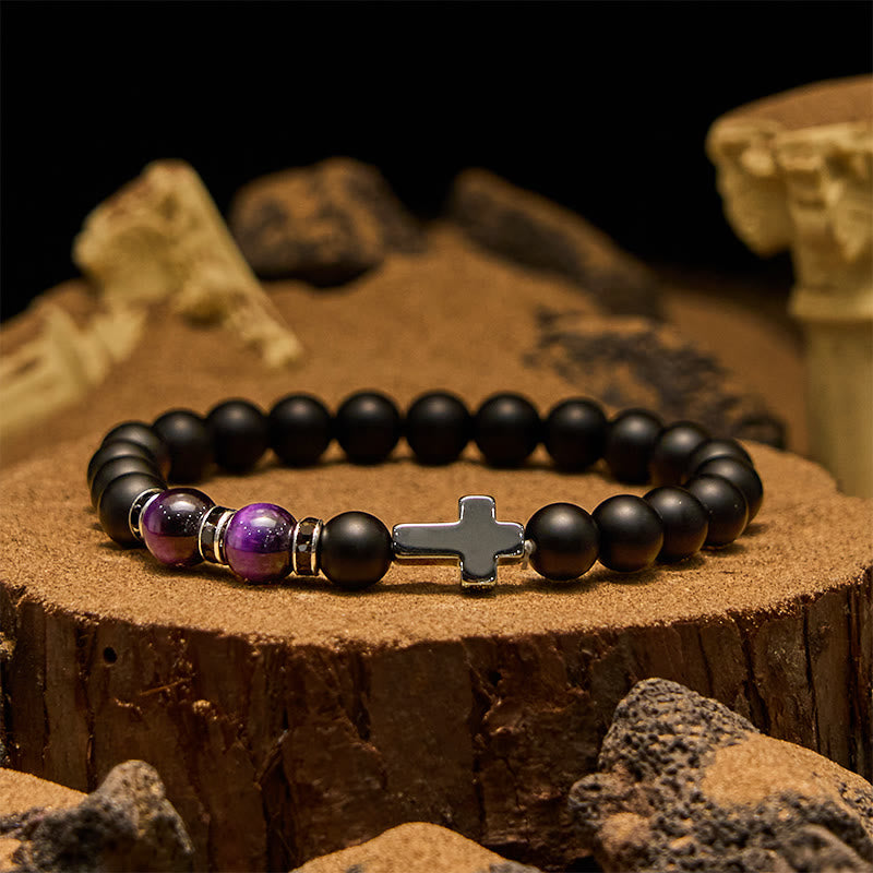 Olivenorma 8mm Hematite Obsidian Tiger Eye Beads Men Bracelet - Purple Tiger Eye - image 15