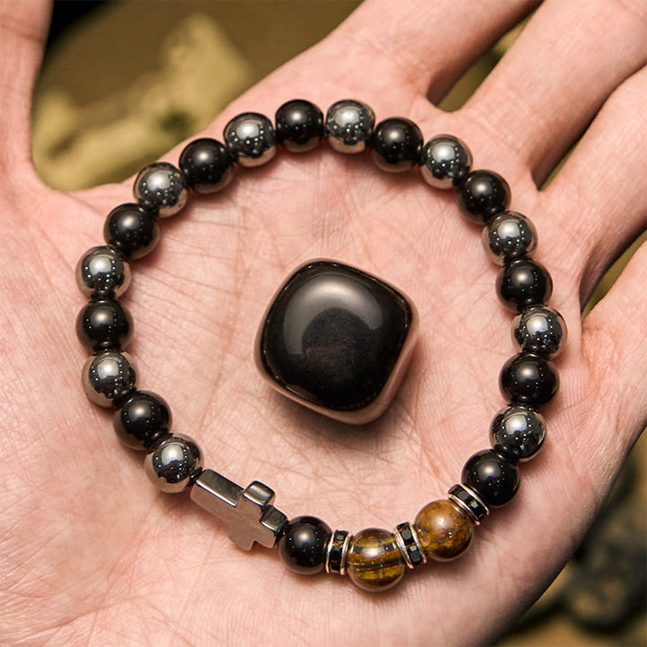 Olivenorma 8mm Hematite Obsidian Tiger Eye Beads Men Bracelet - image 2