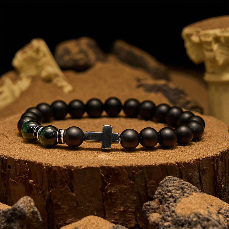 Olivenorma 8mm Hematite Obsidian Tiger Eye Beads Men Bracelet - Green Tiger Eye - image 5