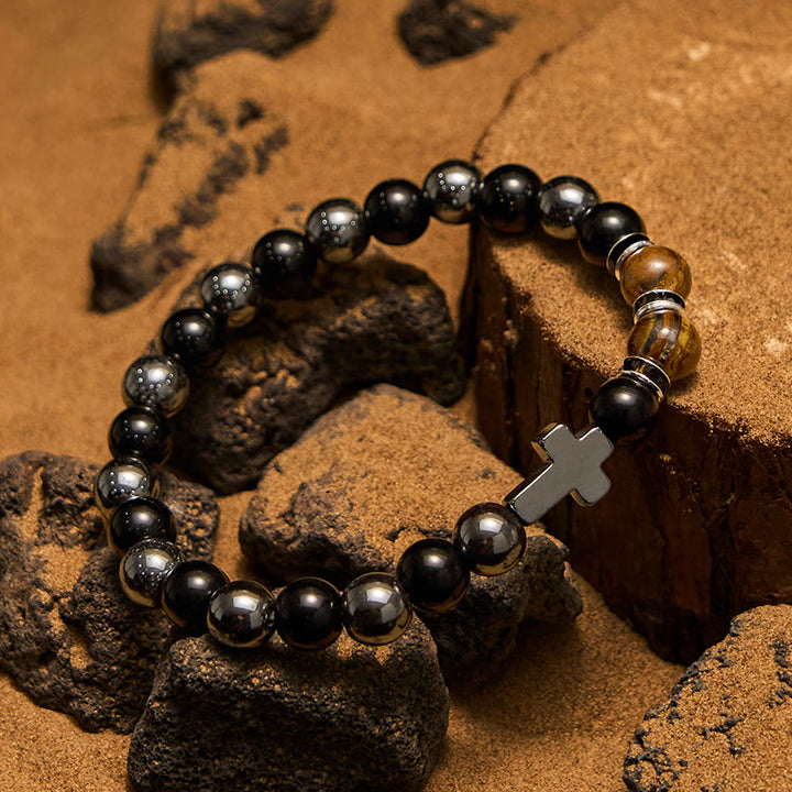 Olivenorma 8mm Hematite Obsidian Tiger Eye Beads Men Bracelet - image 3