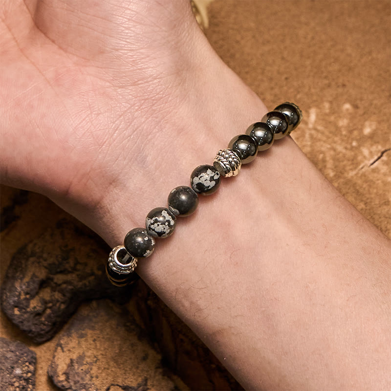 Olivenorma Snowflake Obsidian Hematite Beads Men Bracelet - image 1
