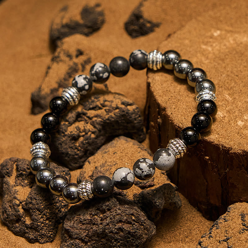 Olivenorma Snowflake Obsidian Hematite Beads Men Bracelet - image 3