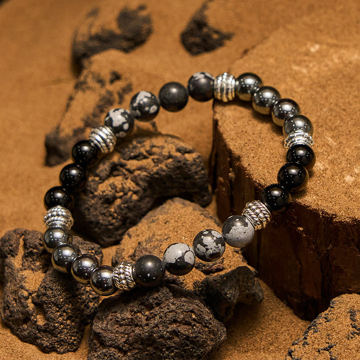 Olivenorma Snowflake Obsidian Hematite Beads Men Bracelet - image 3