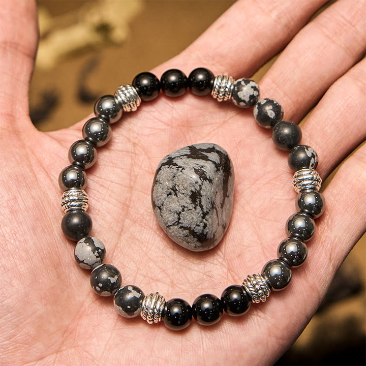 Olivenorma Snowflake Obsidian Hematite Beads Men Bracelet - image 2