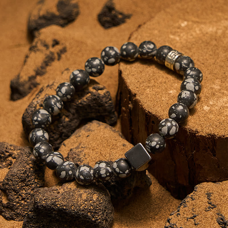 Olivenorma Snowflake Obsidian Square Cut Hematite Bead Bracelet - image 3