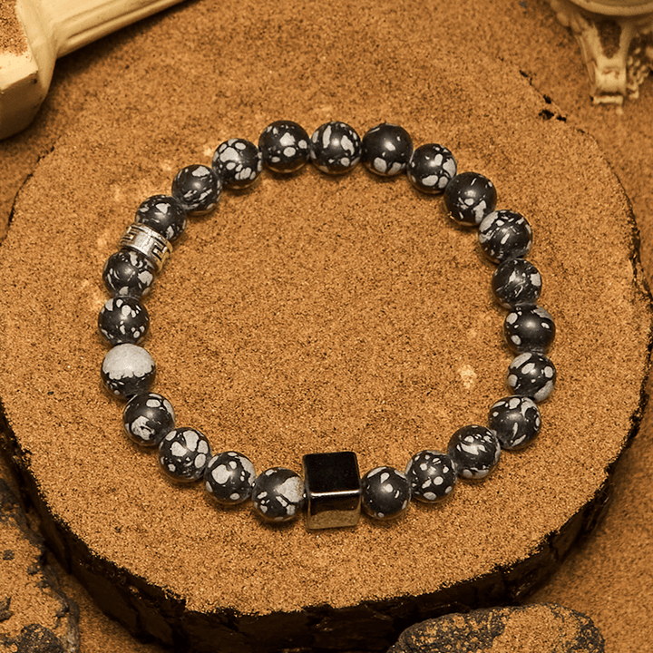 Olivenorma Snowflake Obsidian Square Cut Hematite Bead Bracelet - image 4