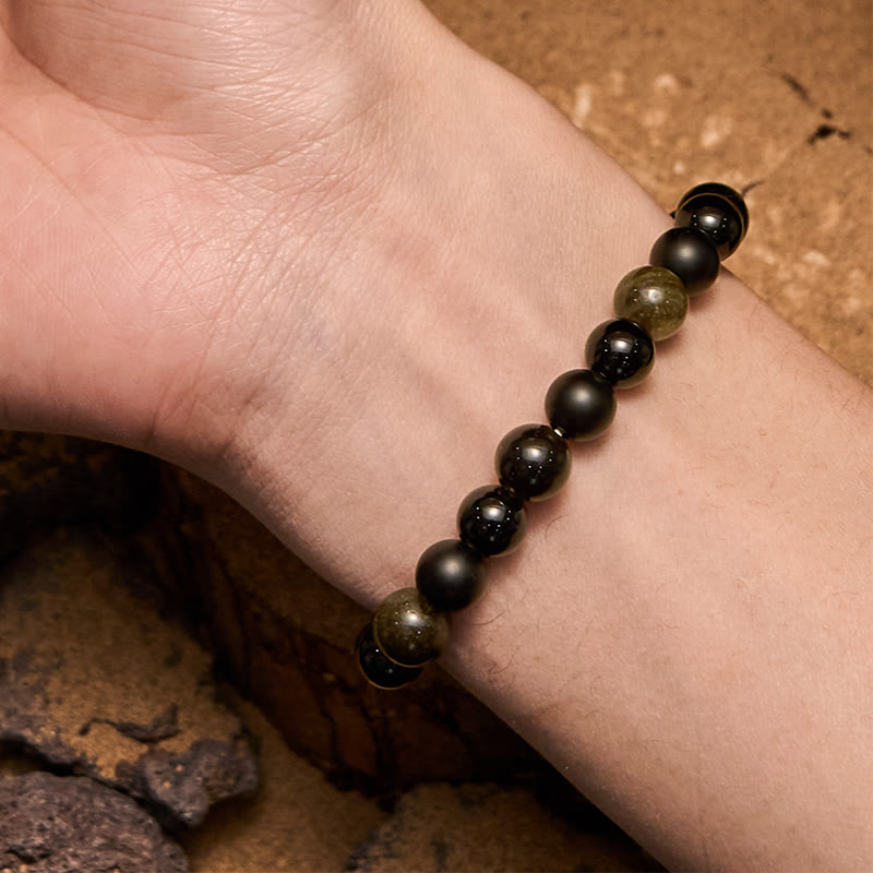 Olivenorma Black Onyx Golden Obsidian Beaded Men Bracelet - image 1