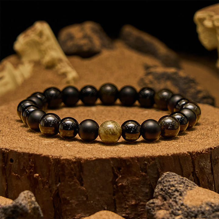 Olivenorma Black Onyx Golden Obsidian Beaded Men Bracelet - Black Onyx & Golden Obsidian - image 0
