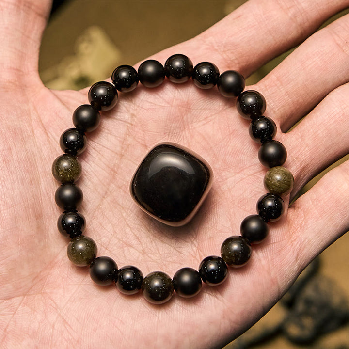 Olivenorma Black Onyx Golden Obsidian Beaded Men Bracelet - image 2