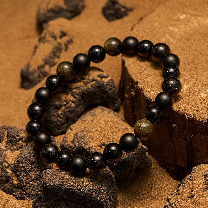 Olivenorma Black Onyx Golden Obsidian Beaded Men Bracelet - image 3