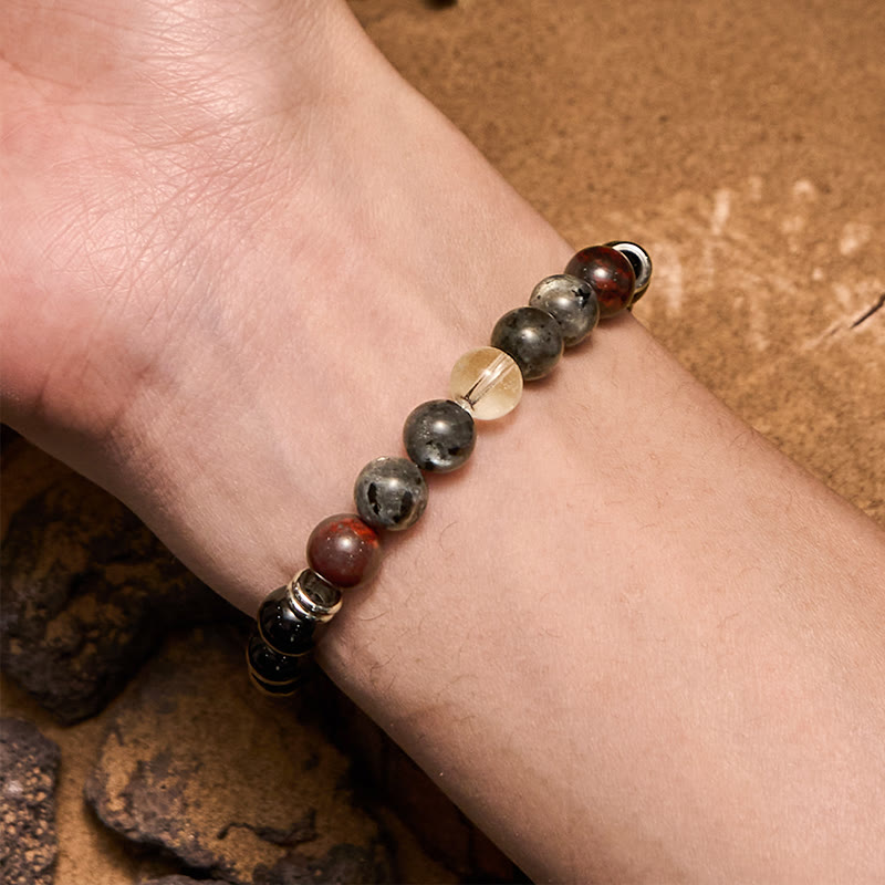 Olivenorma Mahogany Obsidian Labradorite Beads Men Bracelet - image 1