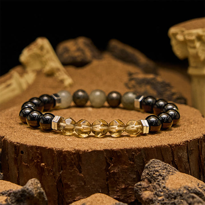 Olivenorma Labradorite Obsidian Smoky Quartz Beaded Bracelet - Natural Stone - image 0