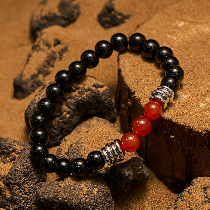 Olivenorma 8mm Obsidian Red Agate Beaded Bracelet - image 3