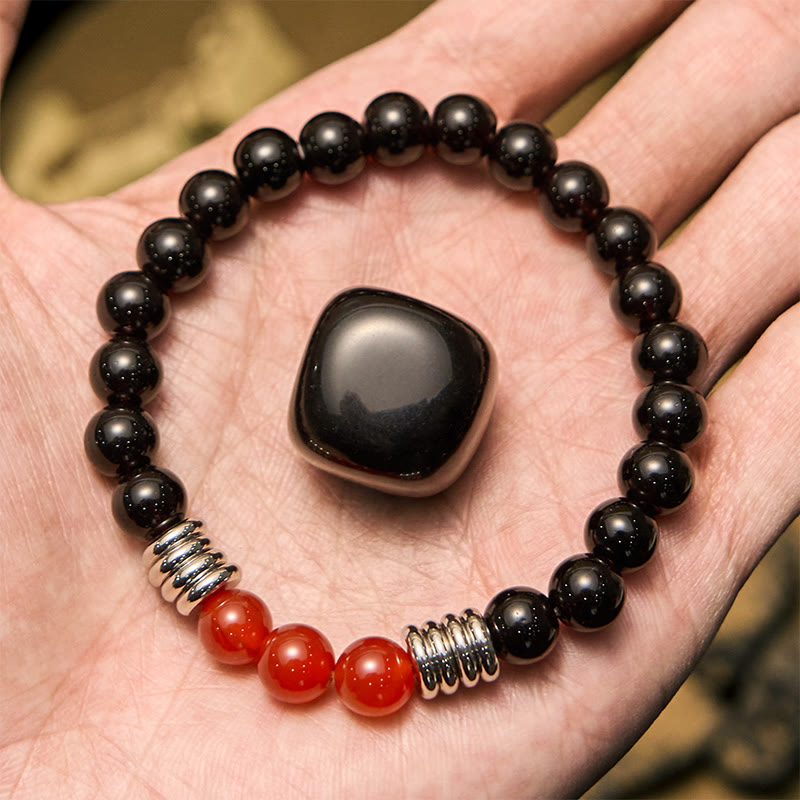 Olivenorma 8mm Obsidian Red Agate Beaded Bracelet - image 2
