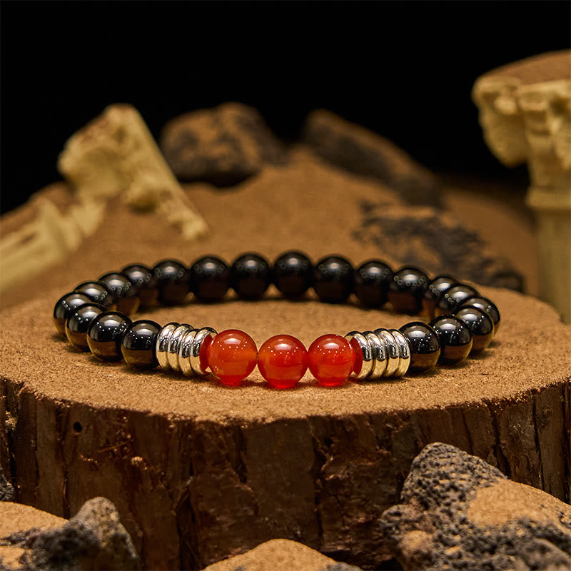 Olivenorma 8mm Obsidian Red Agate Beaded Bracelet - Obsidian & Red Agate - image 0