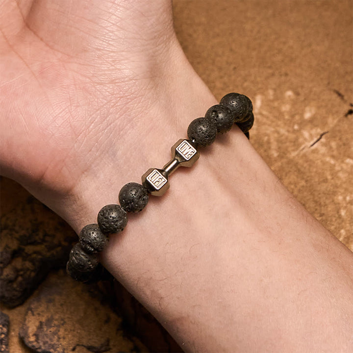 Olivenorma 8mm Natural Stone Dumbbell Pendant Beaded Bracelet - image 1