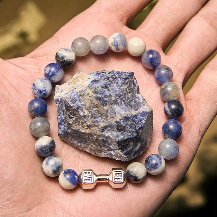 Olivenorma 8mm Natural Stone Dumbbell Pendant Beaded Bracelet - image 9