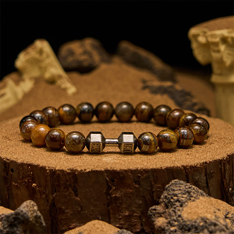 Olivenorma 8mm Natural Stone Dumbbell Pendant Beaded Bracelet - Tiger Eye - image 13