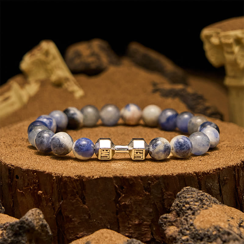 Olivenorma 8mm Natural Stone Dumbbell Pendant Beaded Bracelet - Blue Sodalite - image 7