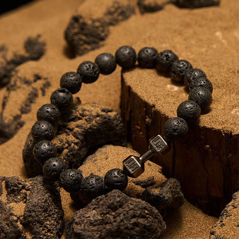 Olivenorma 8mm Natural Stone Dumbbell Pendant Beaded Bracelet - image 3