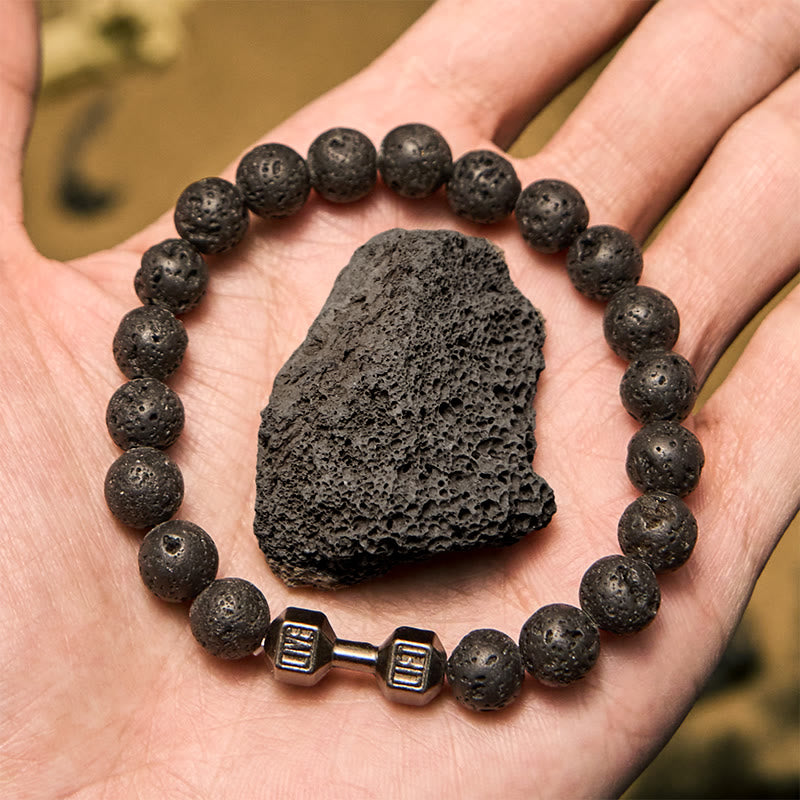 Olivenorma 8mm Natural Stone Dumbbell Pendant Beaded Bracelet - image 2