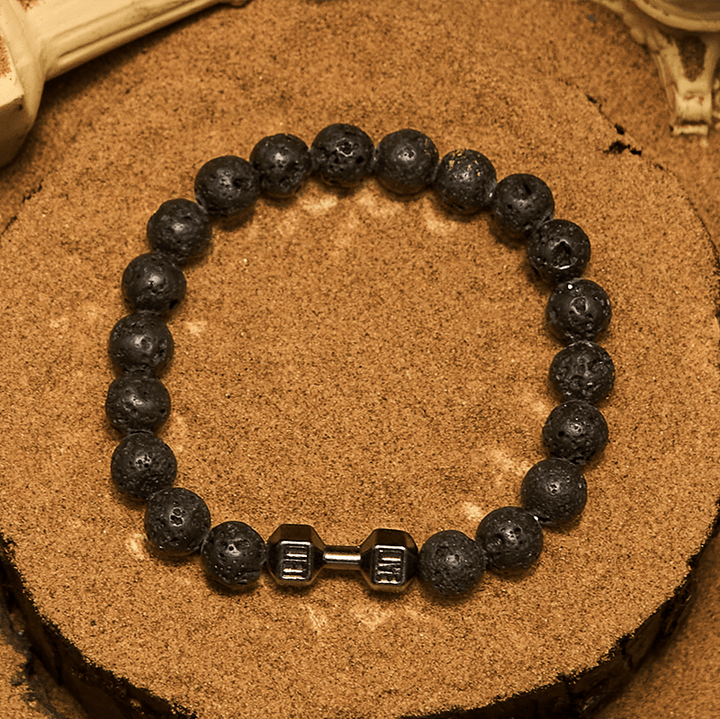 Olivenorma 8mm Natural Stone Dumbbell Pendant Beaded Bracelet - image 5