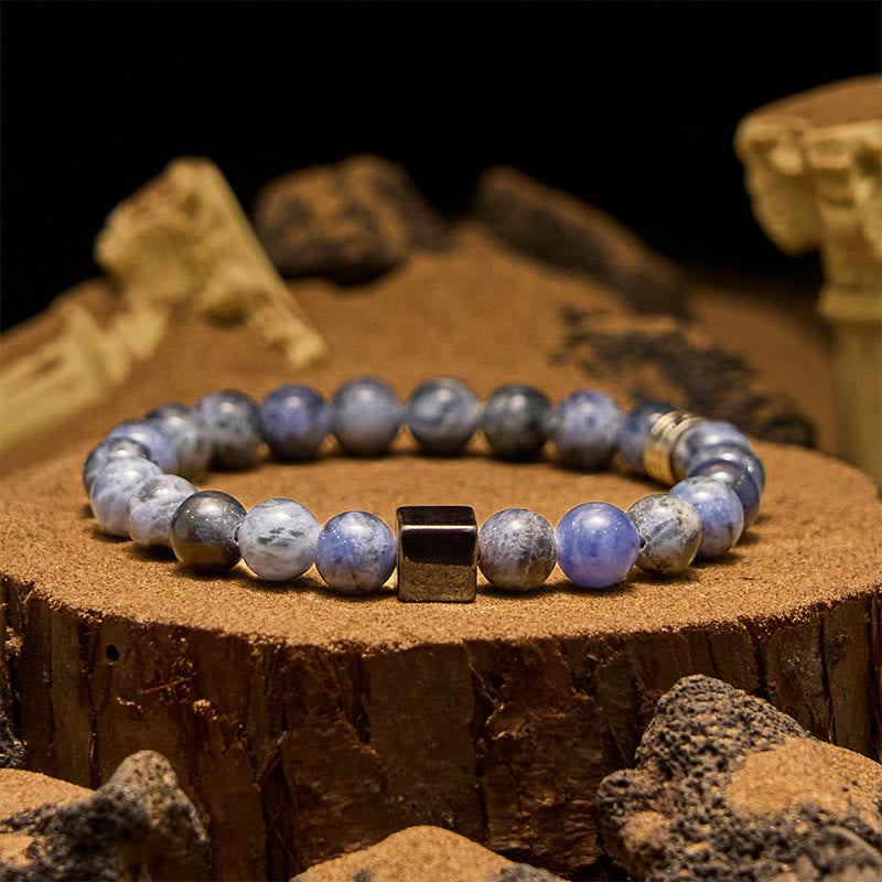 Olivenorma 8mm Square Cut Hematite Sodalite Beads Bracelet - Hematite & Sodalite - image 0