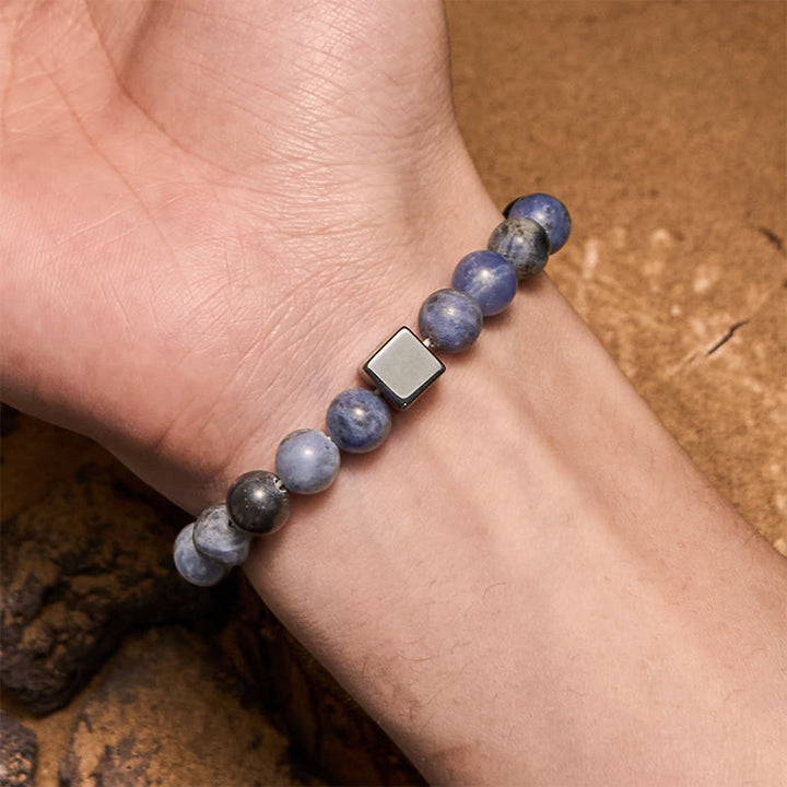 Olivenorma 8mm Square Cut Hematite Sodalite Beads Bracelet - image 1