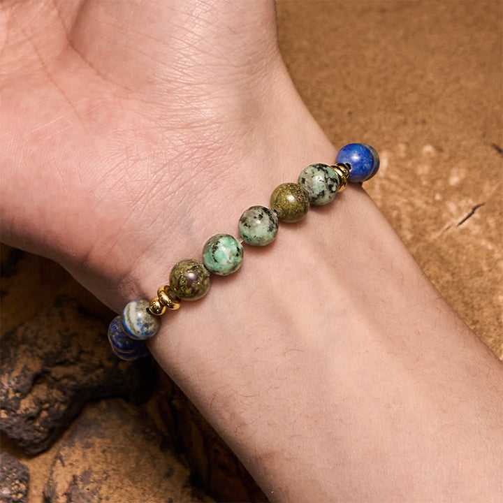 Olivenorma 8mm African Turquoise Lapis Lazuli Beaded Bracelet - image 1