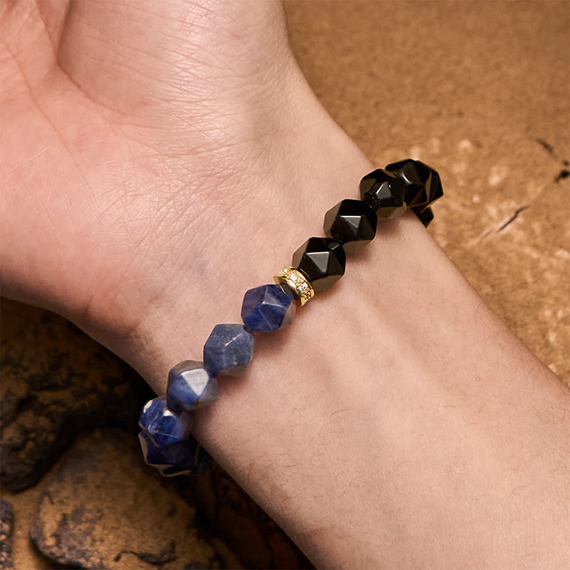 Olivenorma Faceted Natural Obsidian Sodalite Beads Bracelet - image 1