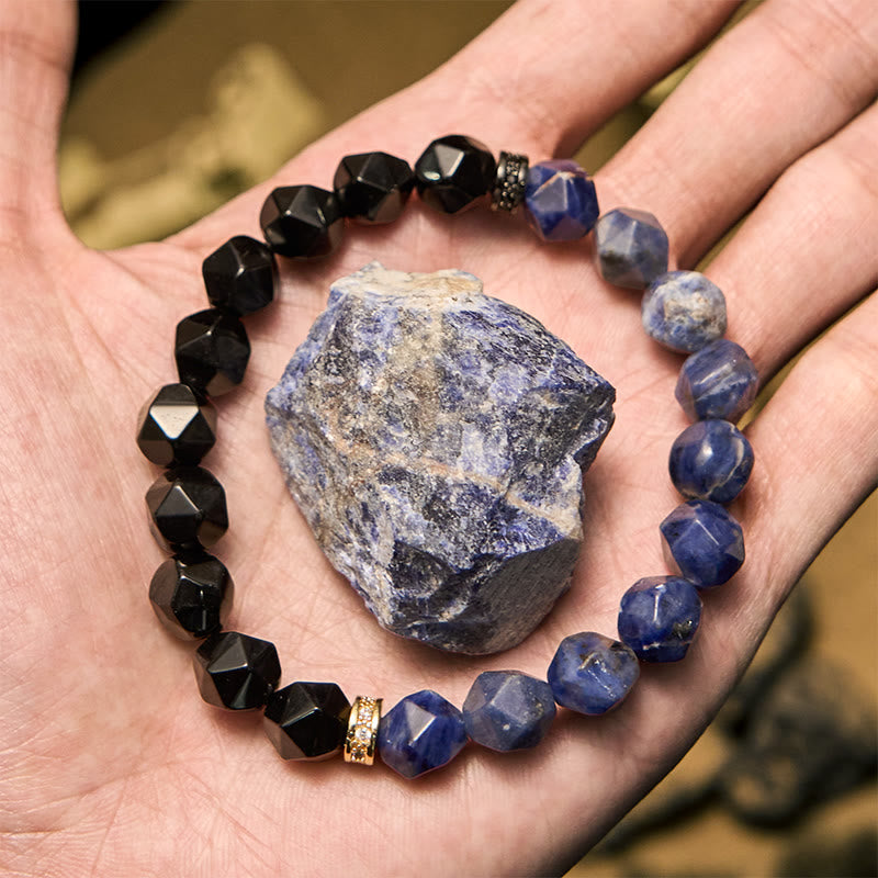 Olivenorma Faceted Natural Obsidian Sodalite Beads Bracelet - image 2