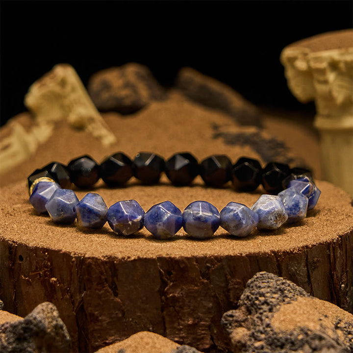 Olivenorma Faceted Natural Obsidian Sodalite Beads Bracelet - Obsidian & Sodalite - image 0