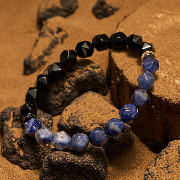 Olivenorma Faceted Natural Obsidian Sodalite Beads Bracelet - image 3