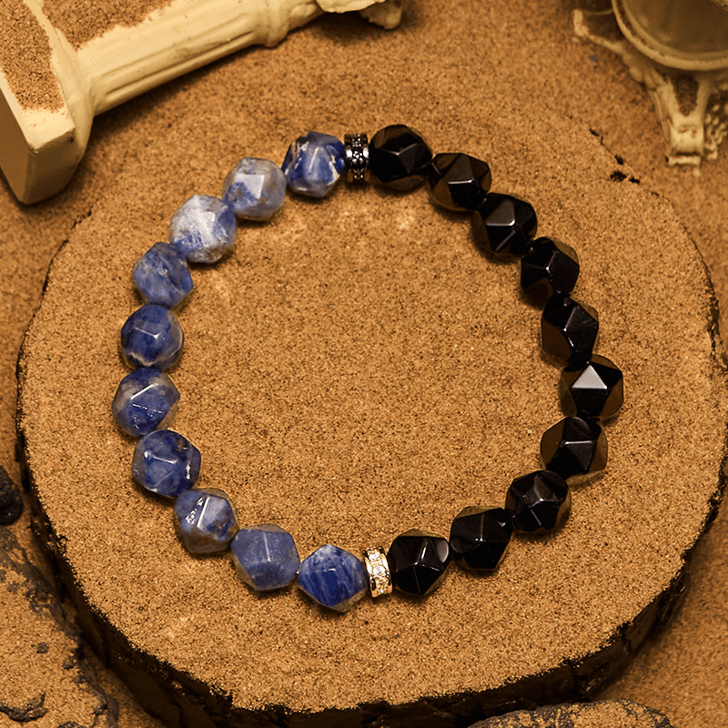 Olivenorma Faceted Natural Obsidian Sodalite Beads Bracelet - image 4
