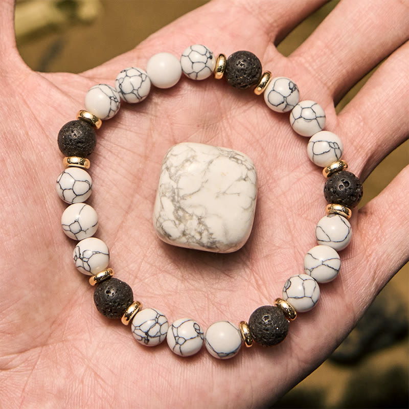 Olivenorma Natural Lava Stone White Turquoise Beaded Bracelet - image 2
