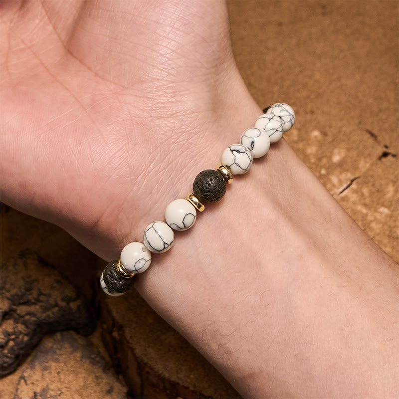 Olivenorma Natural Lava Stone White Turquoise Beaded Bracelet - image 1