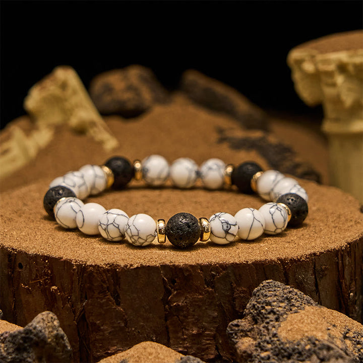 Olivenorma Natural Lava Stone White Turquoise Beaded Bracelet - Lava Stone & White Turquoise - image 0