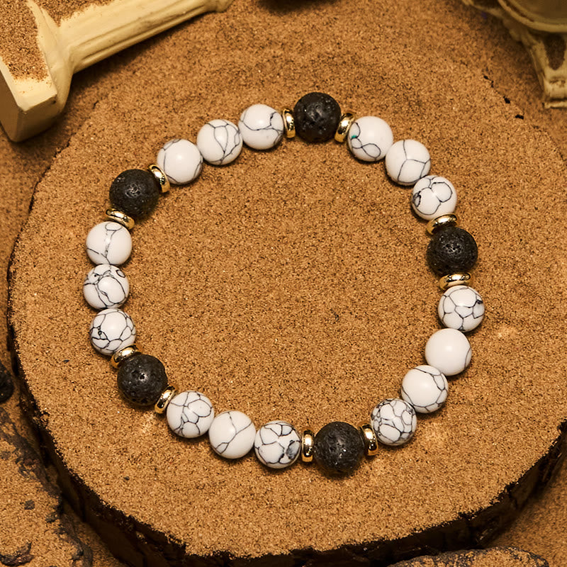 Olivenorma Natural Lava Stone White Turquoise Beaded Bracelet - image 4
